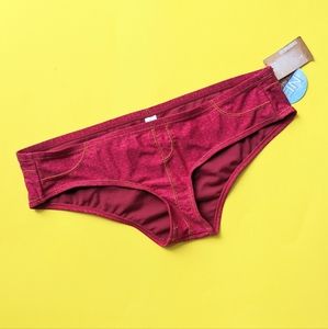 Arizona Jean Co Faux Denim Burgundy Bikini Bottoms NWT Sz L (Real Back Pockets!)